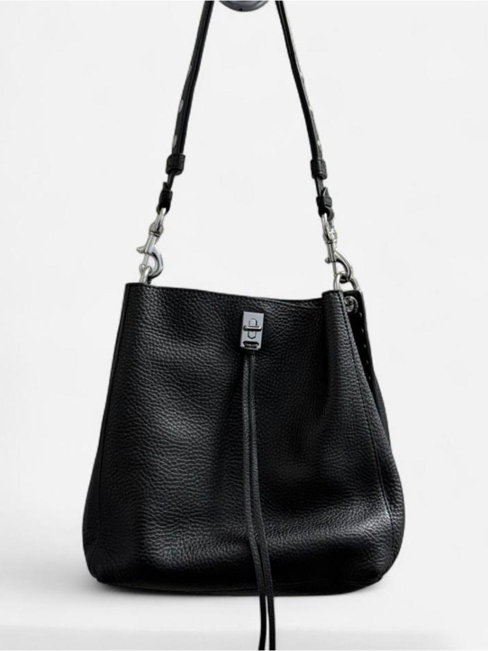 Rebecca Minkoff Black Darren Bag Pebbled Leather Shoulder Bag - Picture 1 of 4